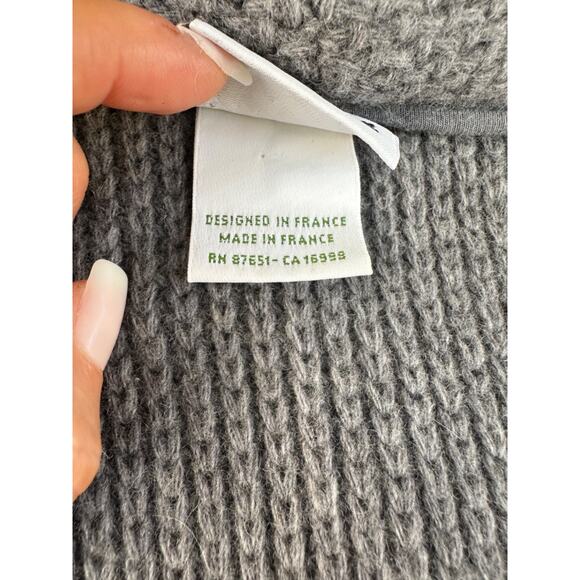 vintage womens Medium LACOSTE Gray Wool Cardigan sweater Chunky made in FRANCE - Picture 9 of 11